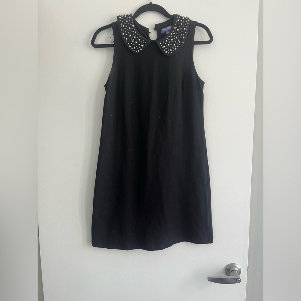 Black vivienne tam dress with collar and beading